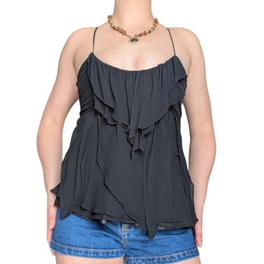 Kenar Vintage 90s Dior Style Whimsigoth Draping Ruffle Silk Tank Top